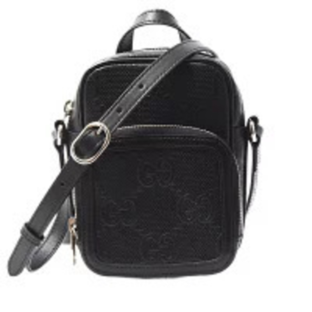 Gucci Shoulder Bag GG Embossed Leather Black